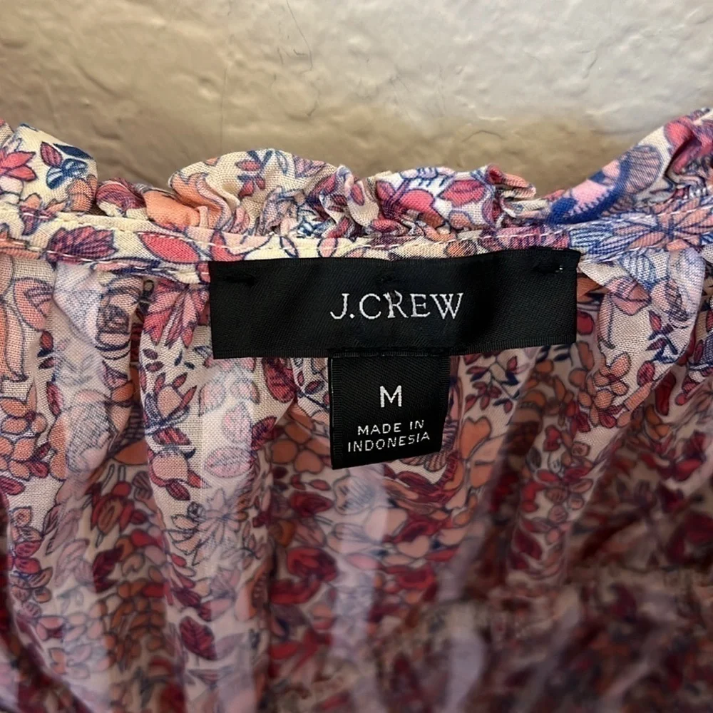 J. Crew floral pink puff sleeve peplum top